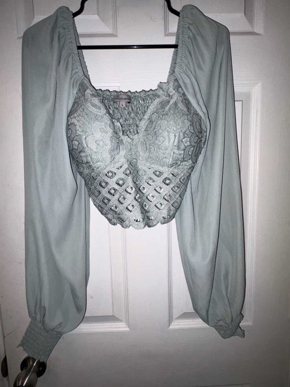 Mint Lace-Detail Cropped Camisole with Bishop Sleeves